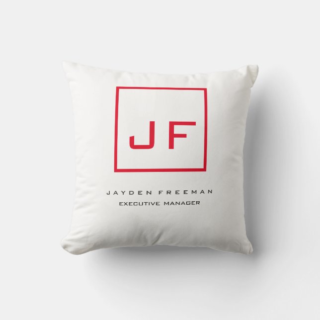 Red White Monogram Modern Minimalistisch Kissen (Vorderseite)