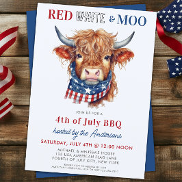 Red White Moo Patriotic Highland Kuh 4. Juli Einladung