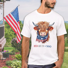 Red White Moo Patriotic Highland Kuh 4. Juli T-Shirt