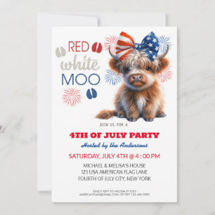 Red White Moo Patriotic Hochlandkuh 4. Juli Einladung
