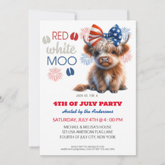 Red White Moo Patriotic Hochlandkuh 4. Juli Einladung