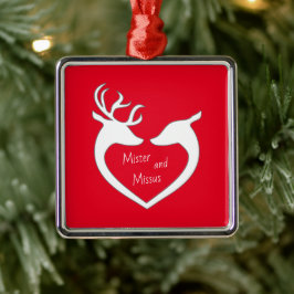Red & White Mr & Mrs. Deer Couple Holiday Ornament