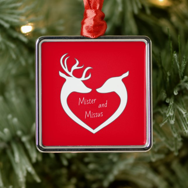 Red & White Mr & Mrs. Deer Couple Holiday Ornament Aus Metall (Baum)