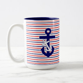 Red White & Navy Strips W/Anchors Tasse