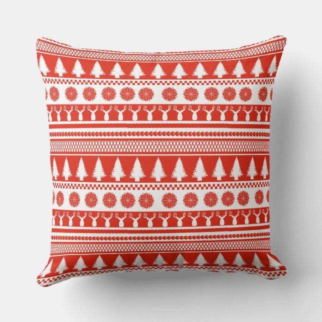 Red White Nordic Christmas Pattern Kissen (Rückseite)