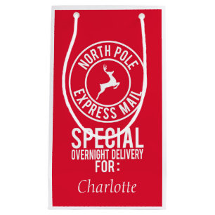 Red & White North Pole Express Mail Name Kleine Geschenktüte