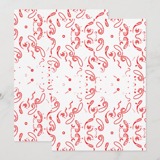 Red White Paisley Pattern – Folk Art Floral Print Save The Date (Vorne/Hinten)