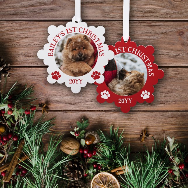 Red White Paw druckt Puppy's 1. Weihnachten Ornament Karte (Von Creator hochgeladen)