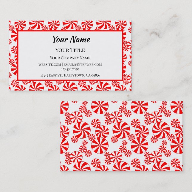 Red White Peppermint Candy Editable Business Card Visitenkarte (Vorne/Hinten)