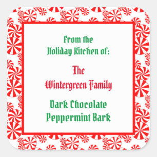Red White Peppermint Candy Pattern Editable Quadratischer Aufkleber