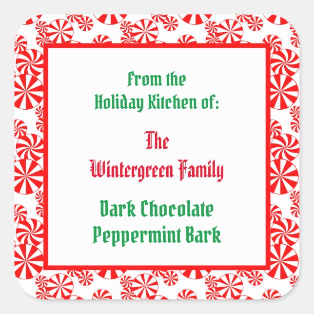 Red White Peppermint Candy Pattern Editable Quadratischer Aufkleber (Vorderseite)