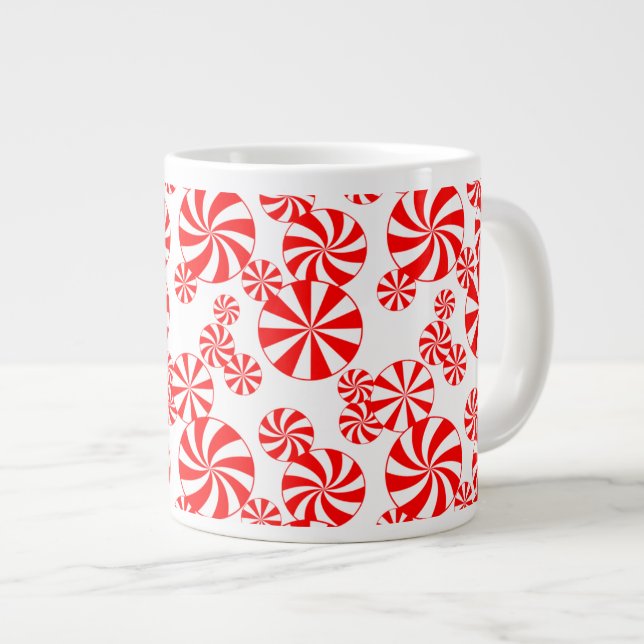 Red White Peppermint Candy Pattern Jumbo Tasse (Vorderseite Rechts)