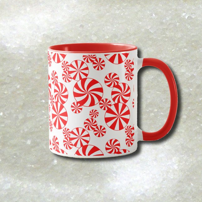 Red White Peppermint Candy Pattern Tasse (Peppermint Candy Pattern Coffee Mug)