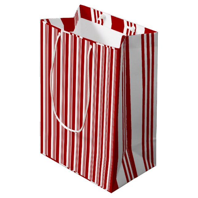 Red White Peppermint Stripes Design Geschenktasche Mittlere Geschenktüte (Vorderseite Schrägansicht)