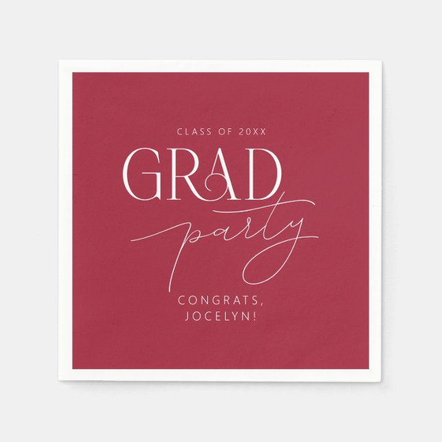 Red White Personalisiert Minimalistisch Grad Party Serviette (Vorderseite)