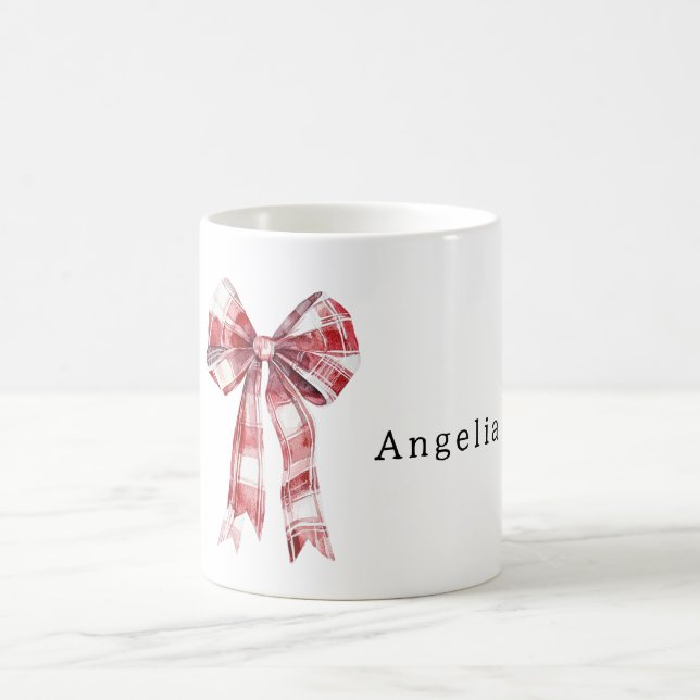 Red White Plaid Stripes Bow Kaffeetasse (Mittel)