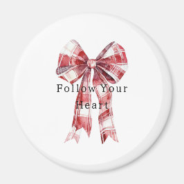 Red White Plaid Stripes Bow   Magnet