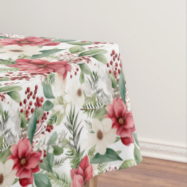 Red White Poinsettia Red Berry Pattern Weihnachten Tischdecke