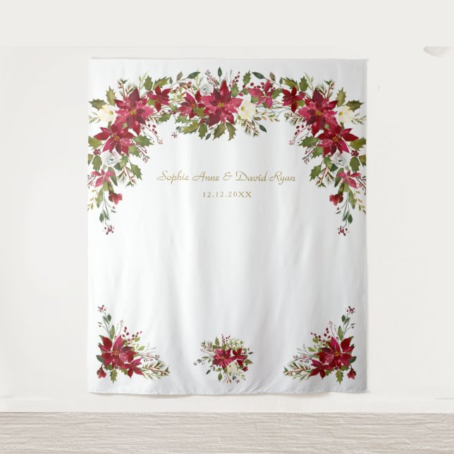 Red White Poinsettia Wedding Foto Stand Hintergrun Wandteppich (Vorderseite)