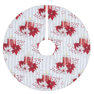 Red & White Poinsettia Weihnachten Polyester Weihnachtsbaumdecke