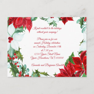 Red White Poinsettias Holly Berries Holiday Party Postkarte