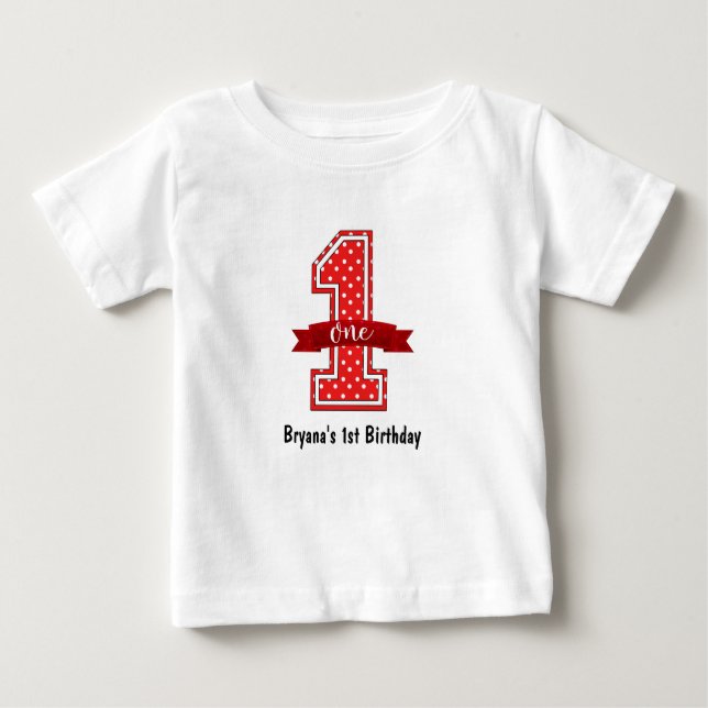 Red & White Polka Dot 1 Party 1 Baby T-shirt (Vorderseite)