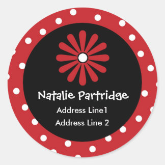 Red & White Polka Dot-Adressenschilder Runder Aufkleber