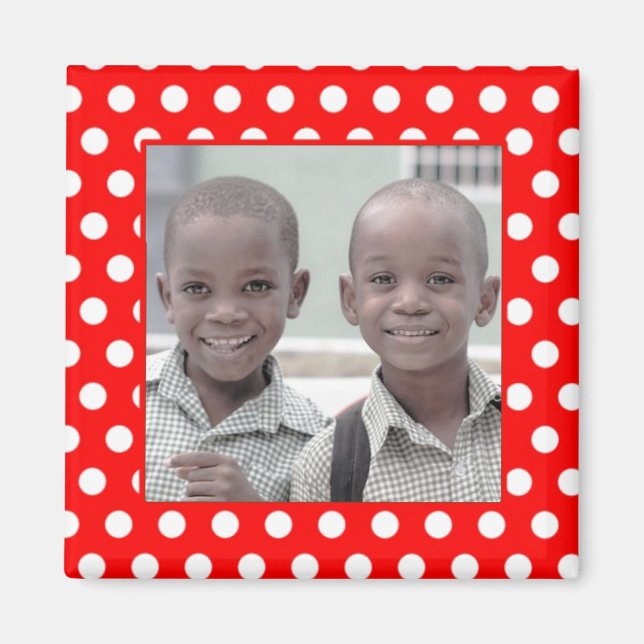 Red White Polka Dot Foto Frame Magnet (Vorne)