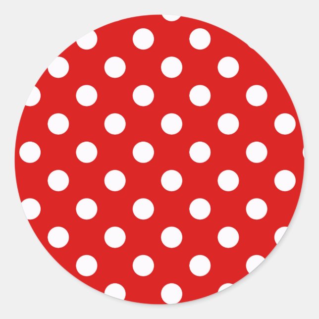 Red & White Polka Dot Muster Runder Aufkleber (Vorderseite)