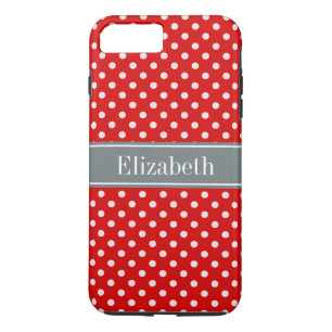 Red White Polka Dots Charcoal Ribbon Monogram iPhone 8 Plus/7 Plus Hülle
