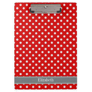 Red White Polka Dots Charcoal Ribbon Monogram Klemmbrett