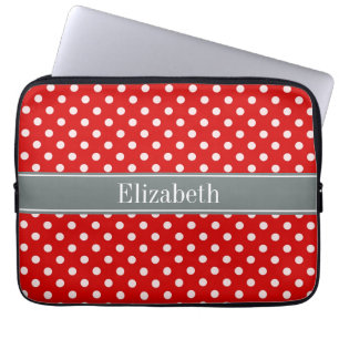 Red White Polka Dots Charcoal Ribbon Monogram Laptopschutzhülle