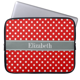 Red White Polka Dots Charcoal Ribbon Monogram Laptopschutzhülle