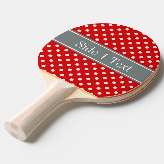 Red White Polka Dots Charcoal Ribbon Monogram Tischtennis Schläger (Vorderseite)