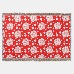 Red White Polka Dots Floral Illustration Design Decke