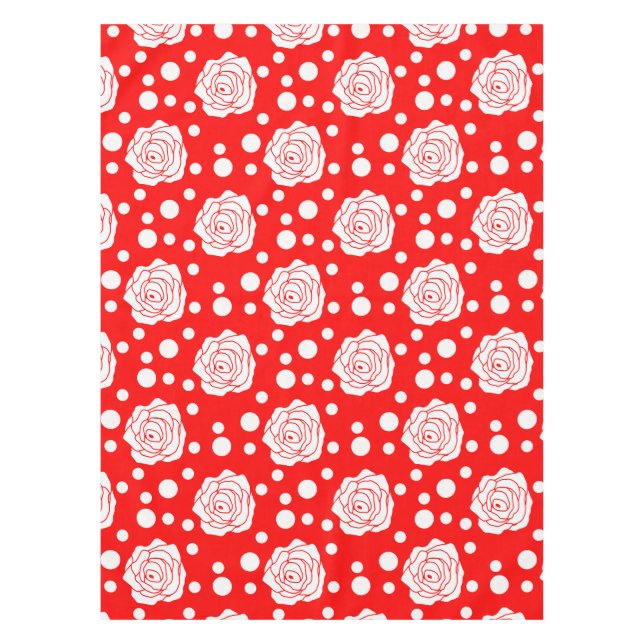 Red White Polka Dots Floral Illustration Design Tischdecke (Vorderseite)