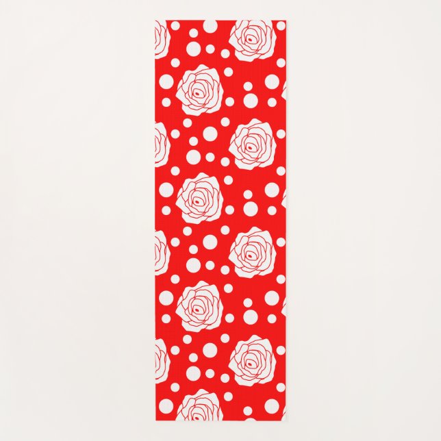 Red White Polka Dots Floral Illustration Design Yogamatte (Vorderseite)
