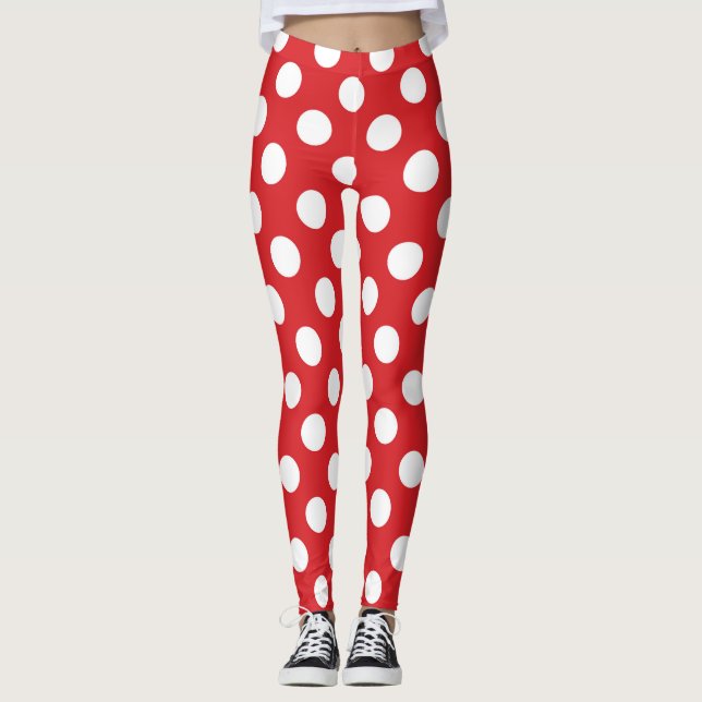 Red & White Polka Dots Geburtstagsparty Leggings (Vorderseite)