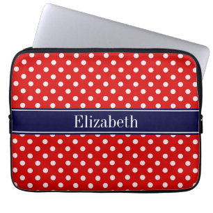 Red White Polka Dots Navy Blue Ribbon Monogram Laptopschutzhülle