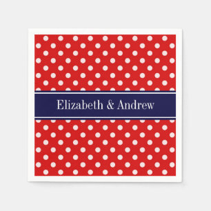 Red White Polka Dots Navy Blue Ribbon Monogram Serviette