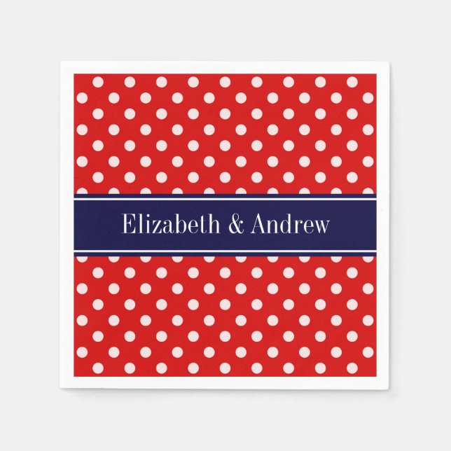 Red White Polka Dots Navy Blue Ribbon Monogram Serviette (Vorderseite)
