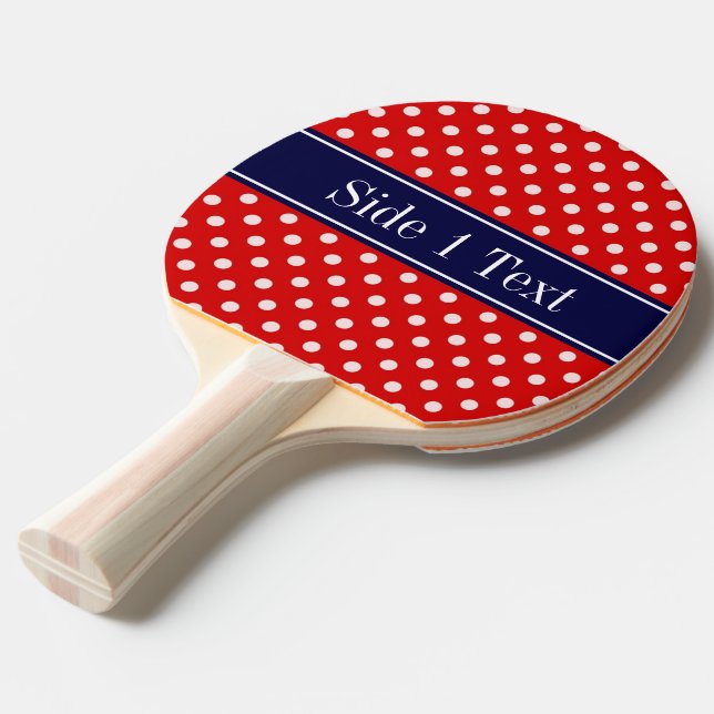 Red White Polka Dots Navy Blue Ribbon Monogram Tischtennis Schläger (Vorderseite)