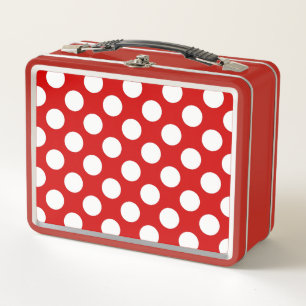 Red White Polka Dots Retro Muster Metall Brotdose