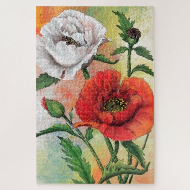 Red White Poppies Jigsaw Puzzle Malerei (Vertikal)
