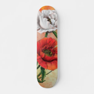 Red White Poppy Skateboard Flowers