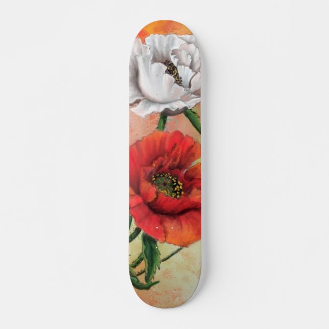 Red White Poppy Skateboard Flowers (Vorne)