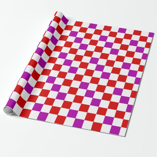 Red White Purple Checkered Pattern Design  Geschenkpapier (Ungerollt)