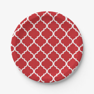 Red White Quatrefoil Pappteller