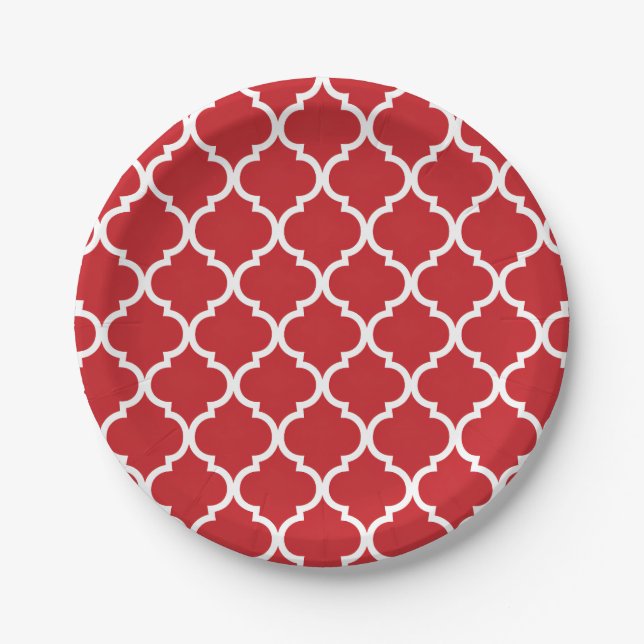 Red White Quatrefoil Pappteller (Vorderseite)
