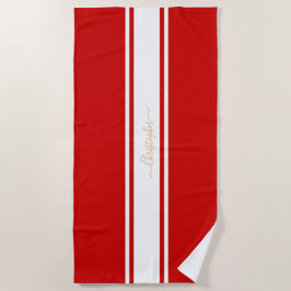 Red White Racing Stripes Gold Mit Monogramm Pool Strandtuch